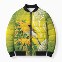 Hawaii Palila Mamane Bomber Puffer Jacket Hawaiian Honeycreeper With Native Flower LT14 Unisex Green - Polynesian Pride