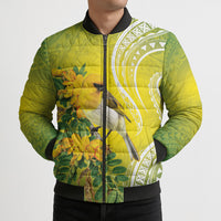Hawaii Palila Mamane Bomber Puffer Jacket Hawaiian Honeycreeper With Native Flower LT14 - Polynesian Pride