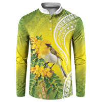 Hawaii Palila Mamane Button Sweatshirt Hawaiian Honeycreeper With Native Flower