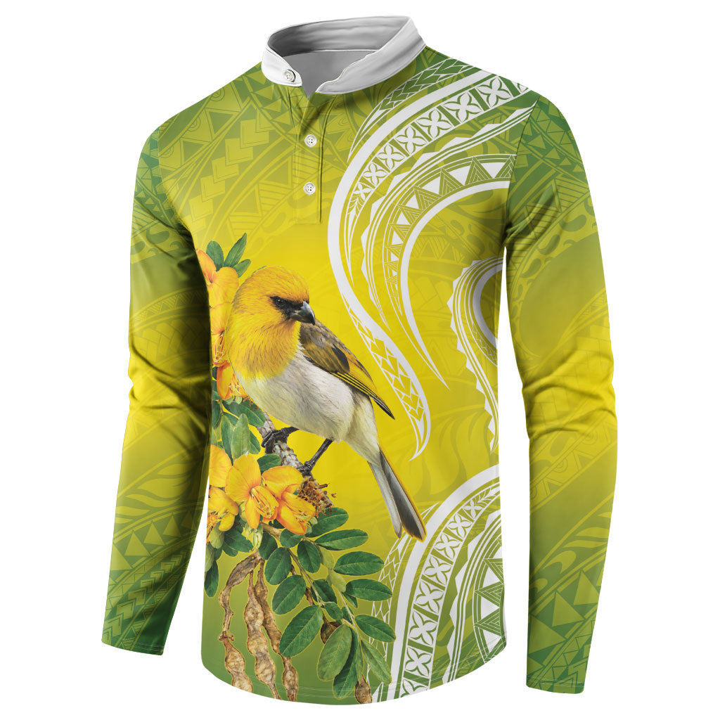 Hawaii Palila Mamane Button Sweatshirt Hawaiian Honeycreeper With Native Flower