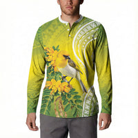 Hawaii Palila Mamane Button Sweatshirt Hawaiian Honeycreeper With Native Flower