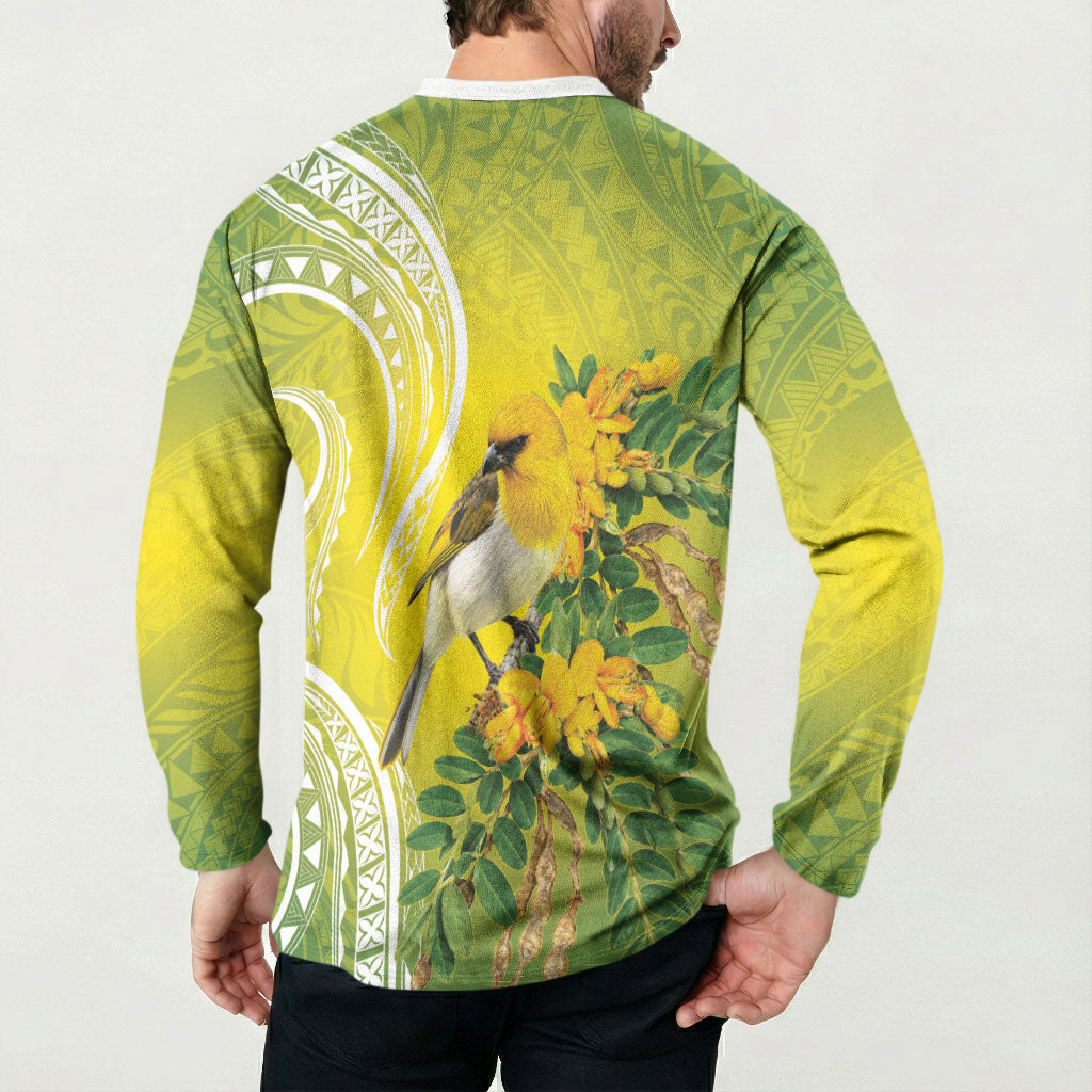 Hawaii Palila Mamane Button Sweatshirt Hawaiian Honeycreeper With Native Flower