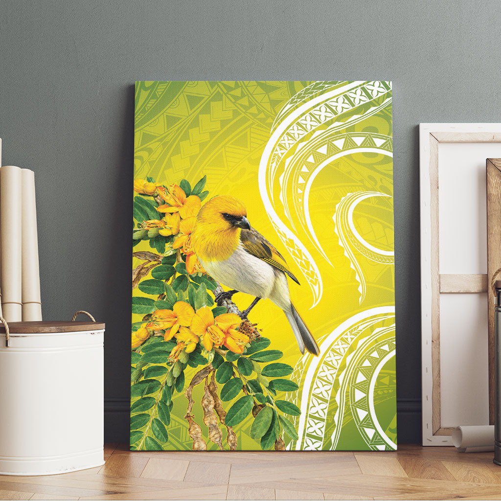Hawaii Palila Mamane Canvas Wall Art Hawaiian Honeycreeper With Native Flower