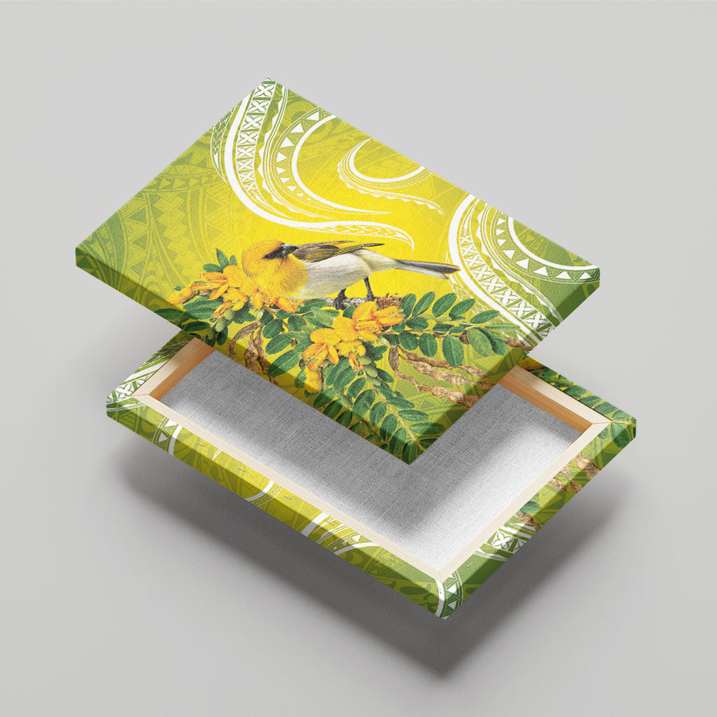 Hawaii Palila Mamane Canvas Wall Art Hawaiian Honeycreeper With Native Flower