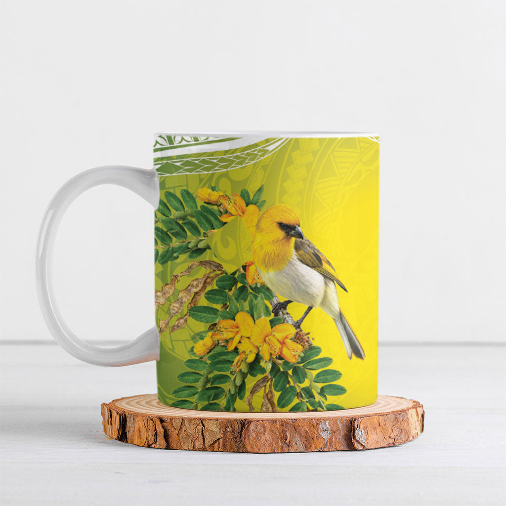 Hawaii Palila Mamane Ceramic Mug Hawaiian Honeycreeper With Native Flower