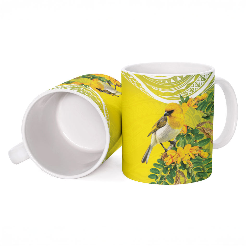 Hawaii Palila Mamane Ceramic Mug Hawaiian Honeycreeper With Native Flower LT14 - Polynesian Pride