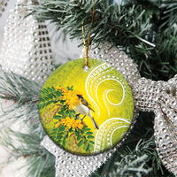 Hawaii Palila Mamane Ceramic Ornament Hawaiian Honeycreeper With Native Flower LT14 - Polynesian Pride