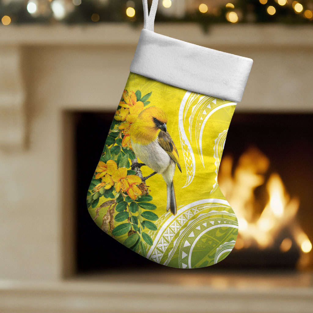 Hawaii Palila Mamane Christmas Stocking Hawaiian Honeycreeper With Native Flower