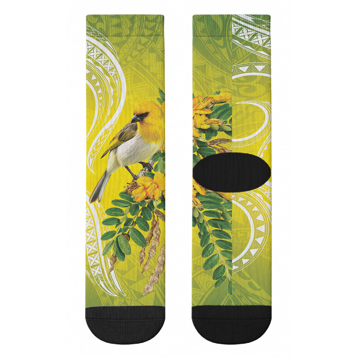 Hawaii Palila Mamane Crew Socks Hawaiian Honeycreeper With Native Flower LT14 - Polynesian Pride