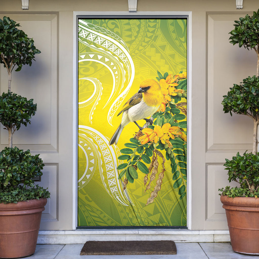 Hawaii Palila Mamane Door Cover Hawaiian Honeycreeper With Native Flower LT14 Green - Polynesian Pride