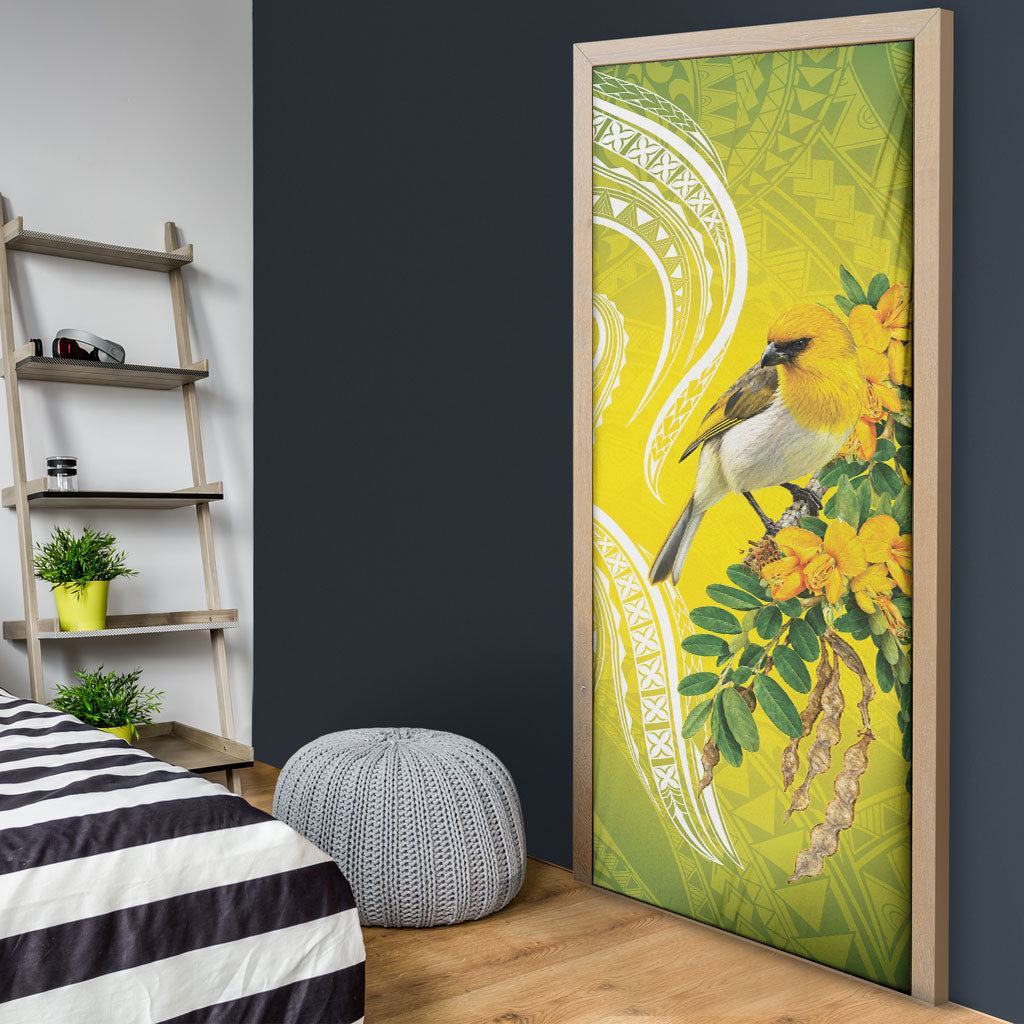Hawaii Palila Mamane Door Cover Hawaiian Honeycreeper With Native Flower LT14 - Polynesian Pride