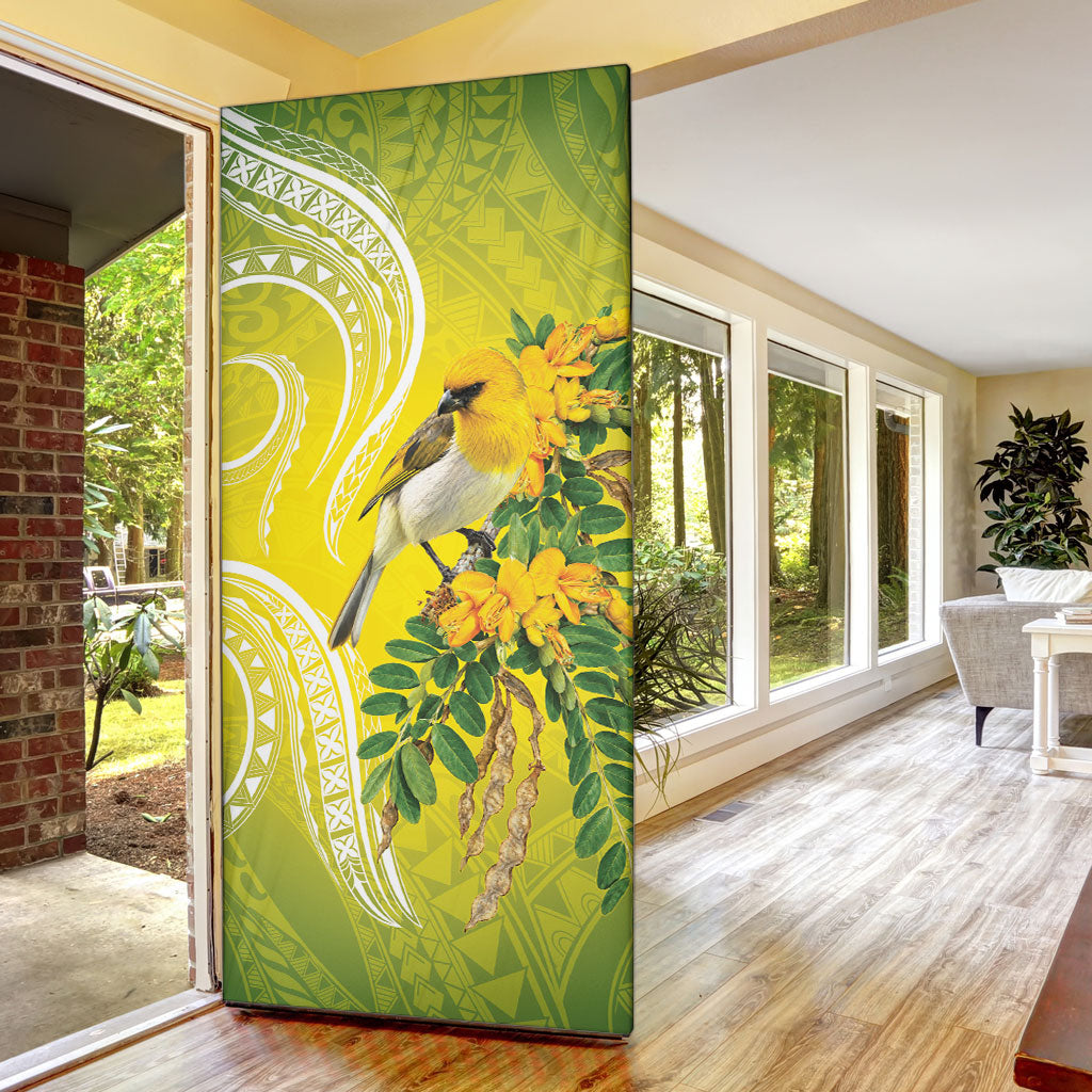 Hawaii Palila Mamane Door Cover Hawaiian Honeycreeper With Native Flower LT14 - Polynesian Pride