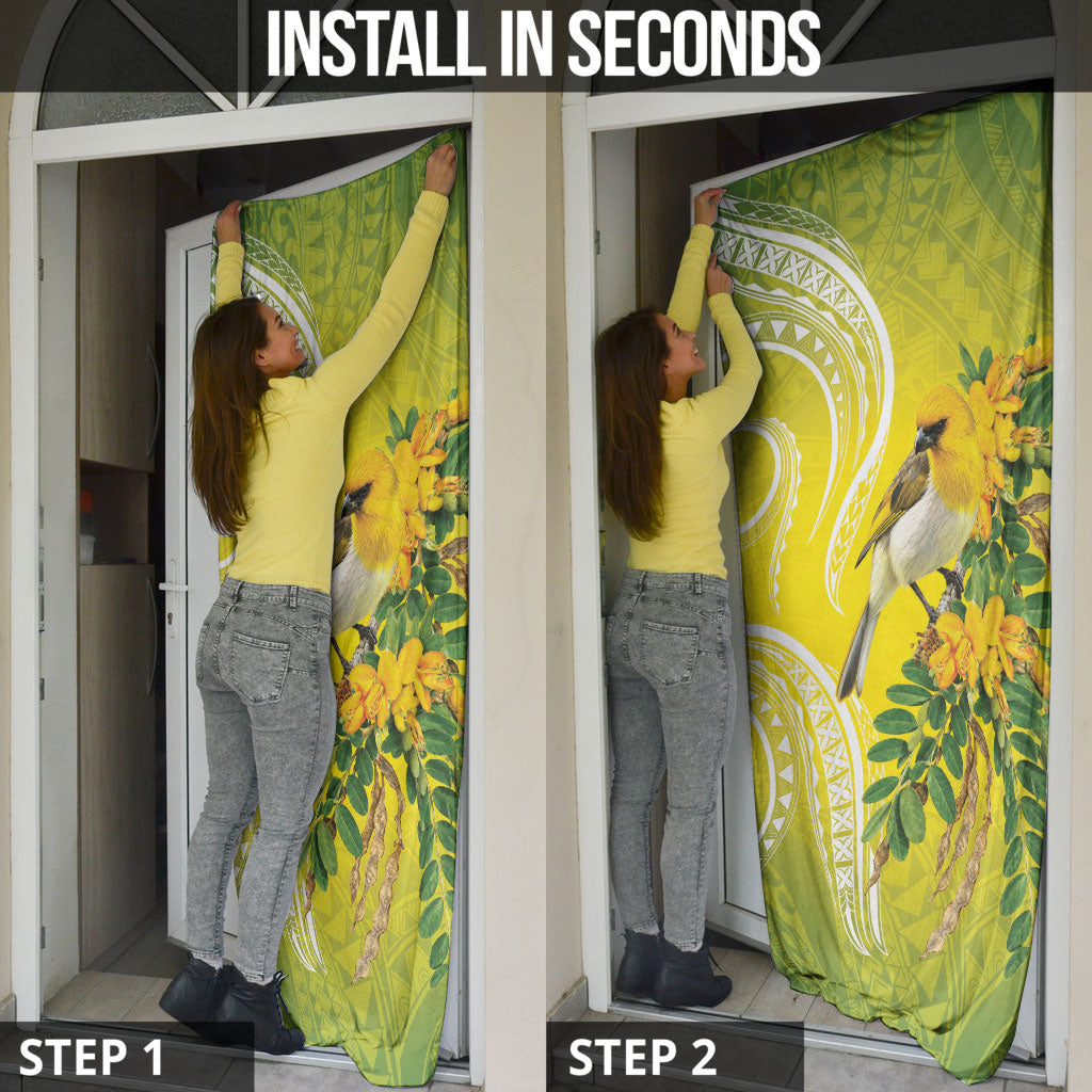 Hawaii Palila Mamane Door Cover Hawaiian Honeycreeper With Native Flower LT14 - Polynesian Pride