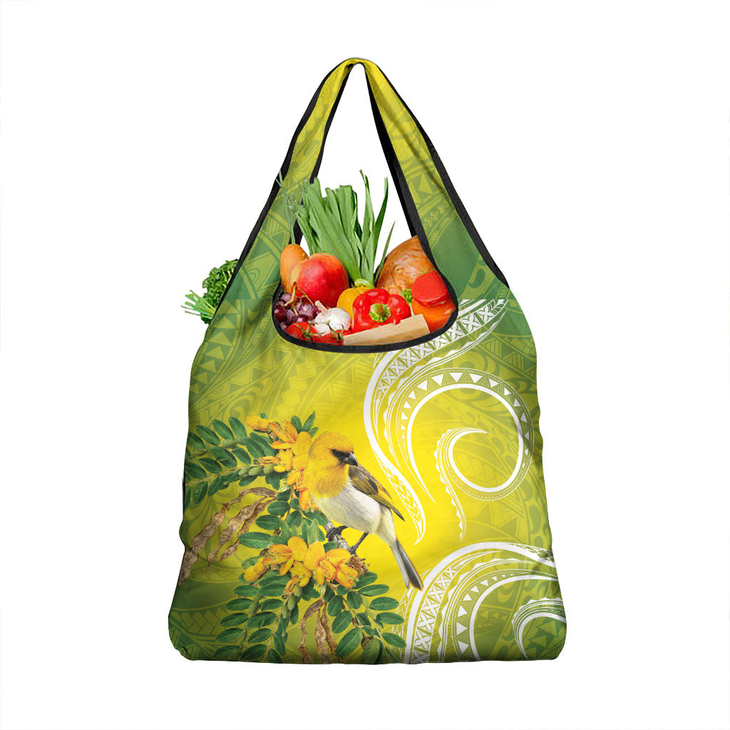 Hawaii Palila Mamane Grocery Bag Hawaiian Honeycreeper With Native Flower LT14 1-pack One Size Green - Polynesian Pride