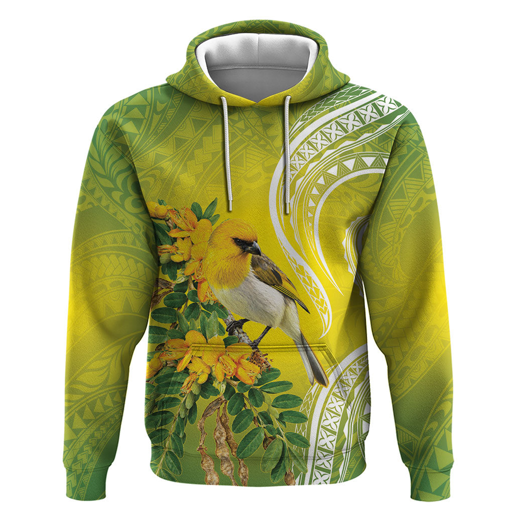Hawaii Palila Mamane Hoodie Hawaiian Honeycreeper With Native Flower LT14 Pullover Hoodie Green - Polynesian Pride