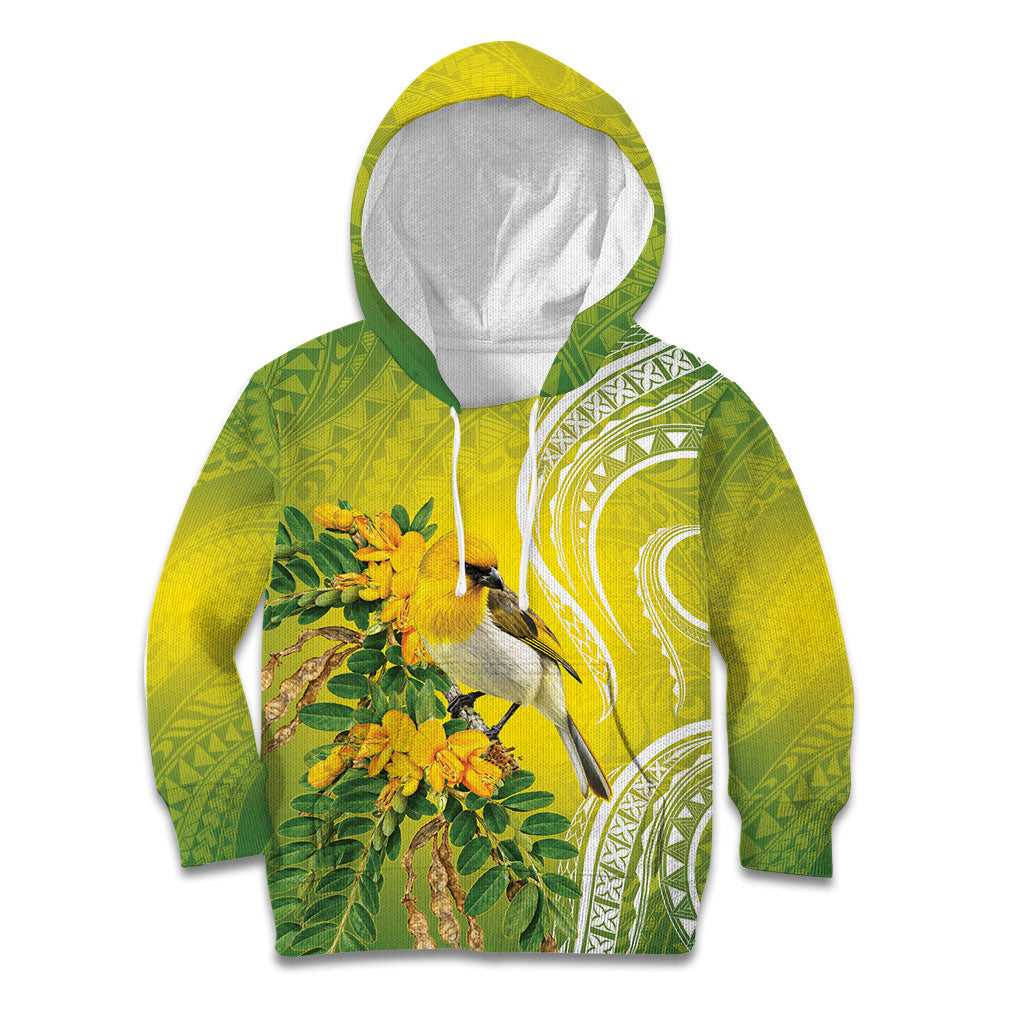 Hawaii Palila Mamane Kid Hoodie Hawaiian Honeycreeper With Native Flower LT14 Hoodie Green - Polynesian Pride