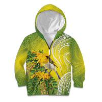 Hawaii Palila Mamane Kid Hoodie Hawaiian Honeycreeper With Native Flower LT14 Zip Hoodie Green - Polynesian Pride