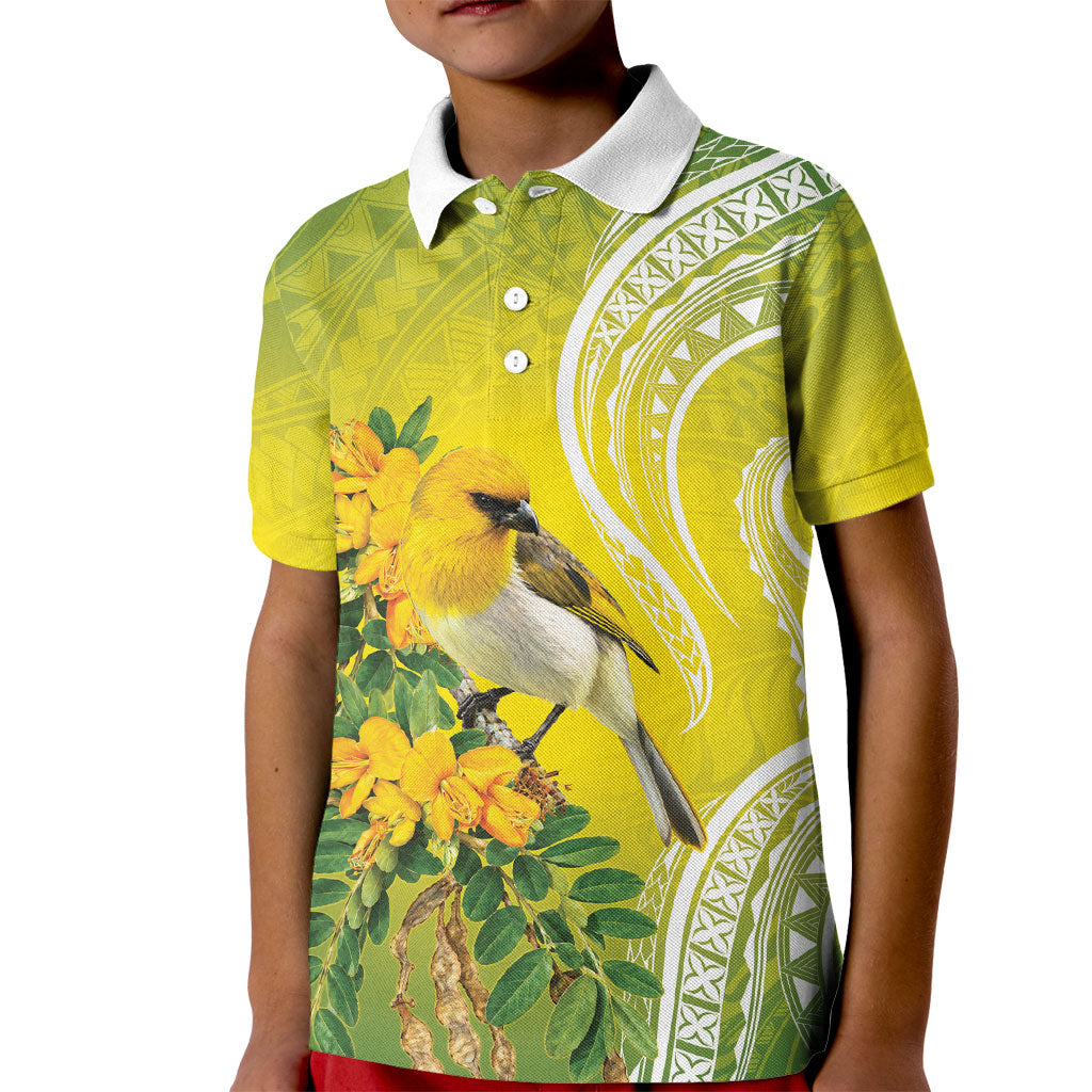 Hawaii Palila Mamane Kid Polo Shirt Hawaiian Honeycreeper With Native Flower