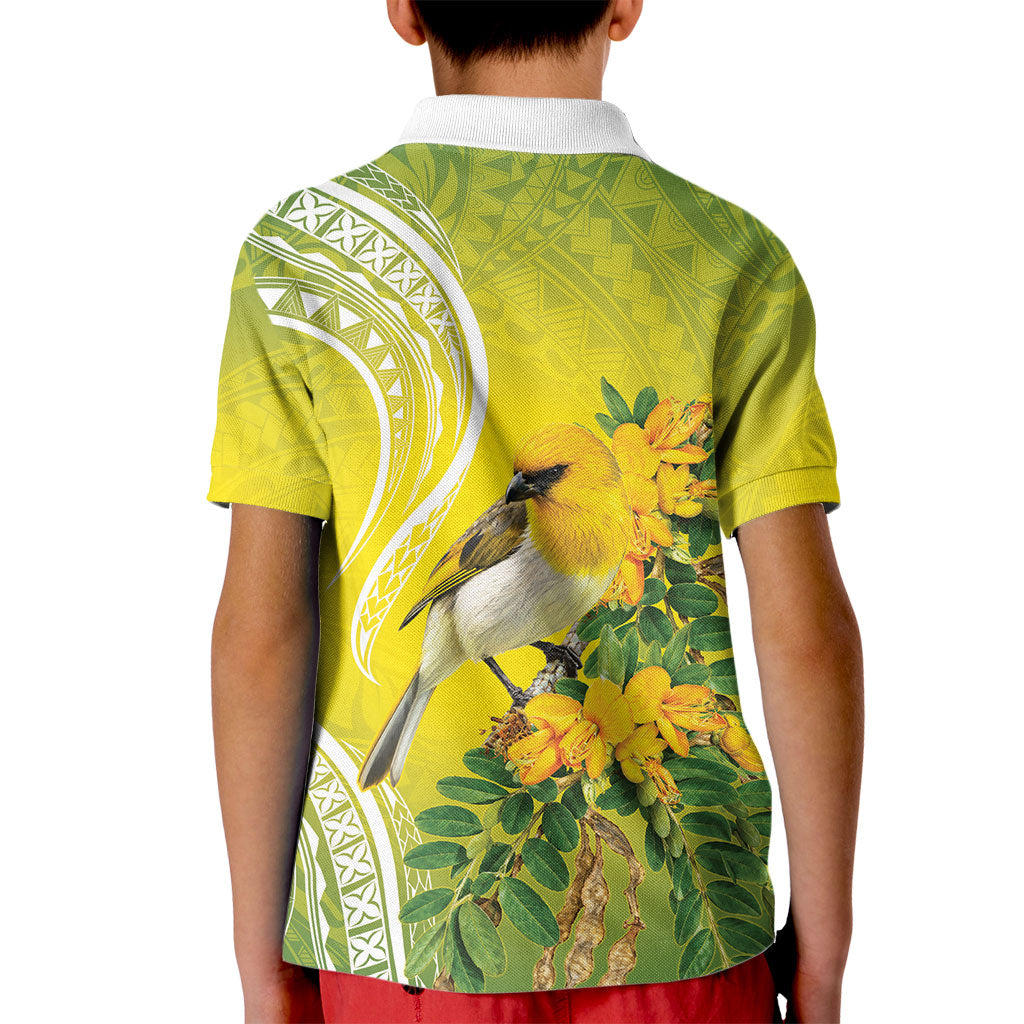Hawaii Palila Mamane Kid Polo Shirt Hawaiian Honeycreeper With Native Flower LT14 - Polynesian Pride