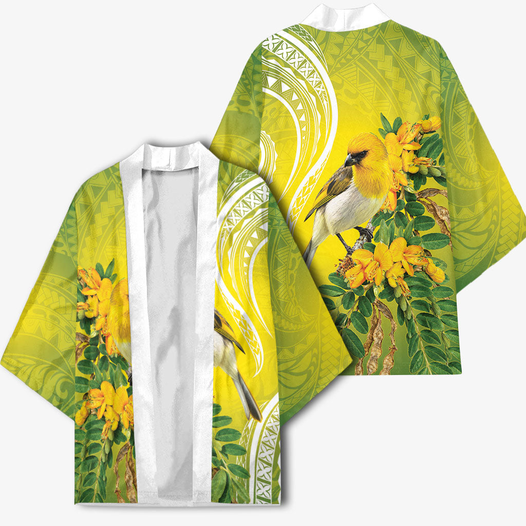 Hawaii Palila Mamane Kimono Hawaiian Honeycreeper With Native Flower LT14 - Polynesian Pride