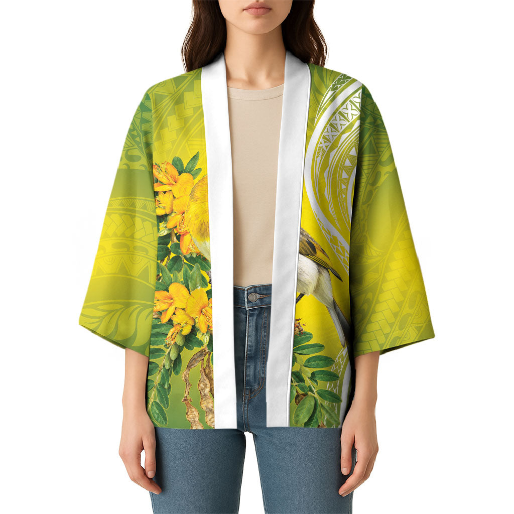 Hawaii Palila Mamane Kimono Hawaiian Honeycreeper With Native Flower LT14 - Polynesian Pride