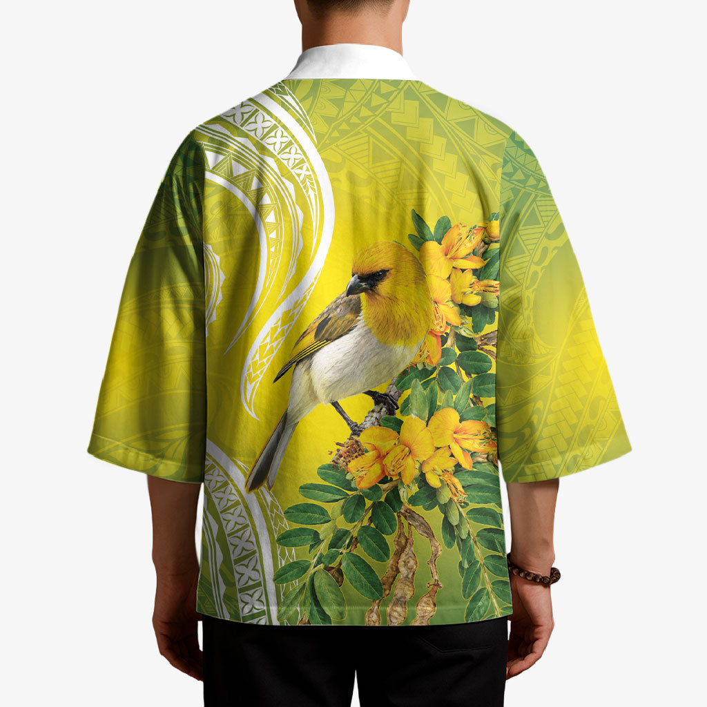 Hawaii Palila Mamane Kimono Hawaiian Honeycreeper With Native Flower LT14 - Polynesian Pride
