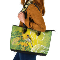 Hawaii Palila Mamane Leather Tote Bag Hawaiian Honeycreeper With Native Flower LT14 Green - Polynesian Pride