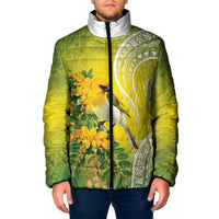 Hawaii Palila Mamane Padded Jacket Hawaiian Honeycreeper With Native Flower LT14 Men Green - Polynesian Pride