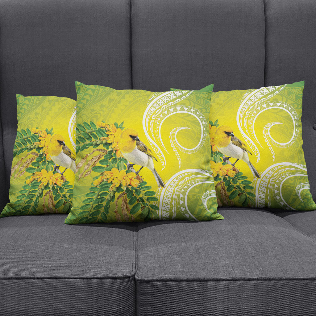 Hawaii Palila Mamane Pillow Cover Hawaiian Honeycreeper With Native Flower LT14 - Polynesian Pride