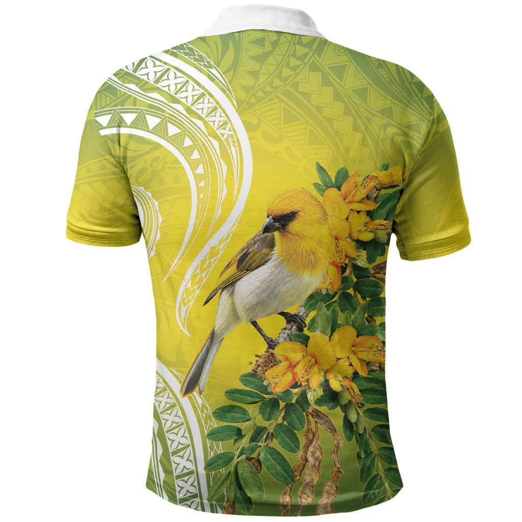 Hawaii Palila Mamane Polo Shirt Hawaiian Honeycreeper With Native Flower LT14 - Polynesian Pride
