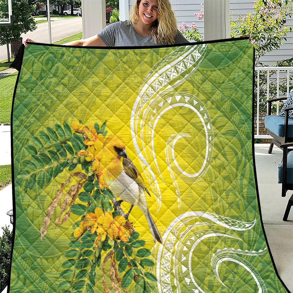 Hawaii Palila Mamane Quilt Hawaiian Honeycreeper With Native Flower LT14 Green - Polynesian Pride