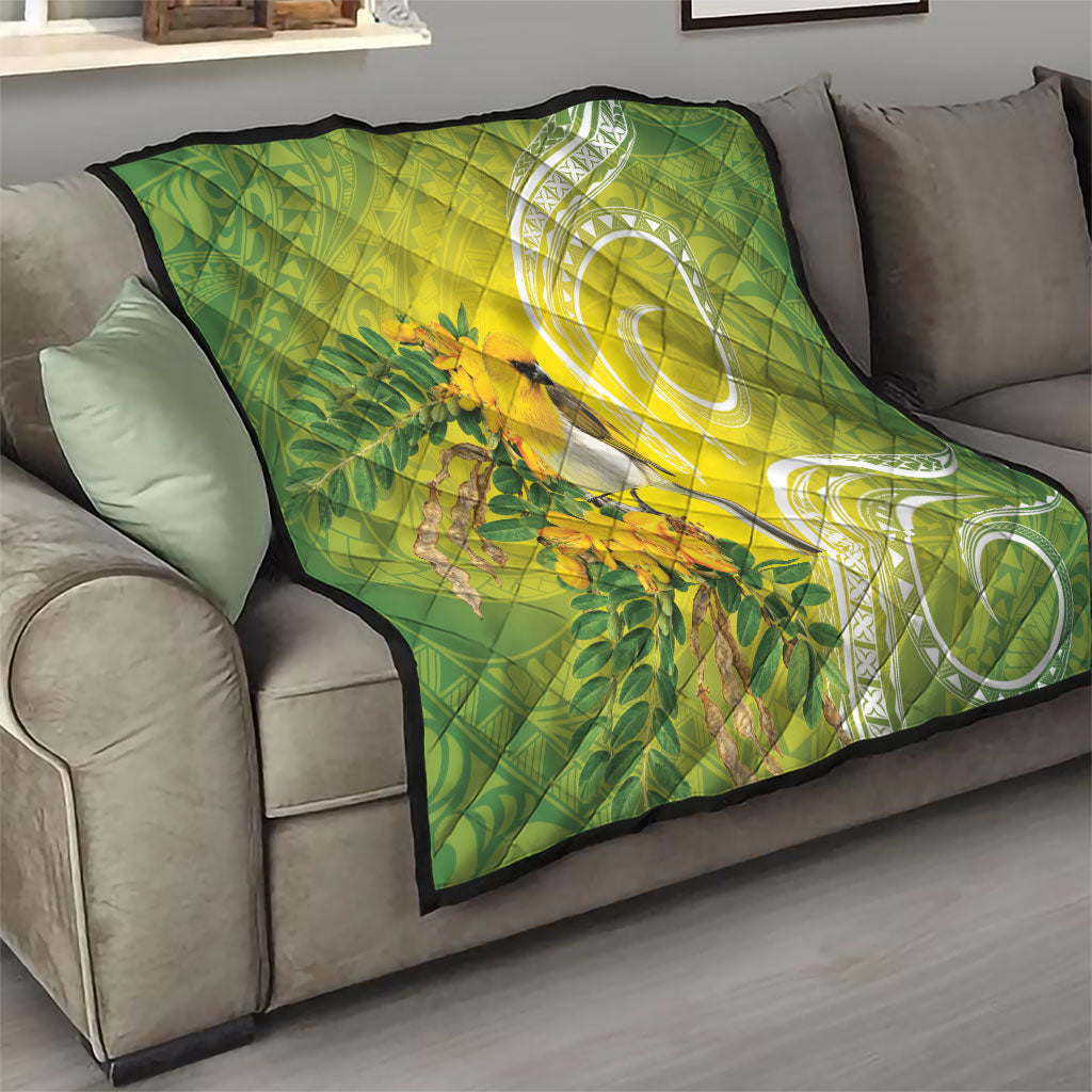 Hawaii Palila Mamane Quilt Hawaiian Honeycreeper With Native Flower LT14 - Polynesian Pride