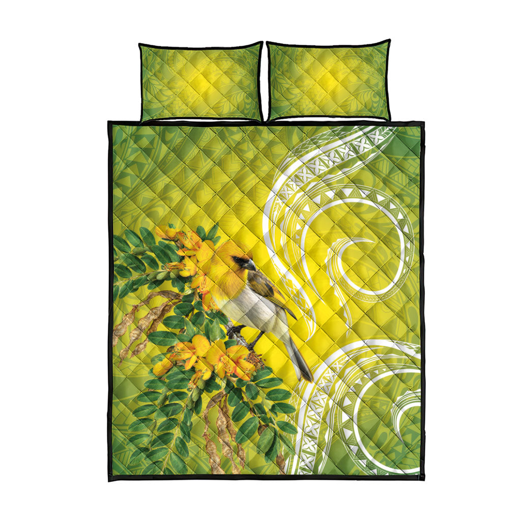 Hawaii Palila Mamane Quilt Bed Set Hawaiian Honeycreeper With Native Flower
