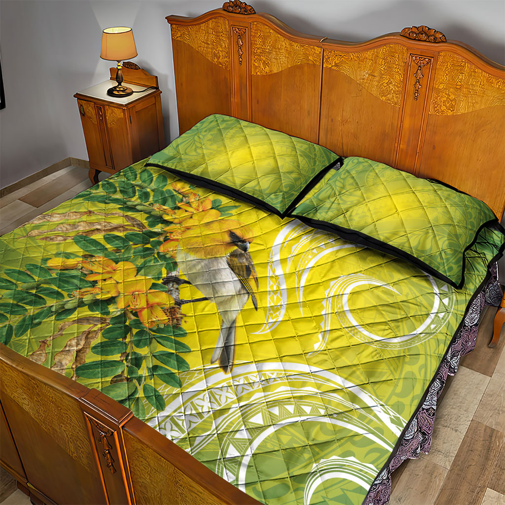 Hawaii Palila Mamane Quilt Bed Set Hawaiian Honeycreeper With Native Flower