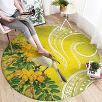 Hawaii Palila Mamane Round Carpet Hawaiian Honeycreeper With Native Flower LT14 - Polynesian Pride