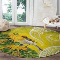 Hawaii Palila Mamane Round Carpet Hawaiian Honeycreeper With Native Flower LT14 - Polynesian Pride