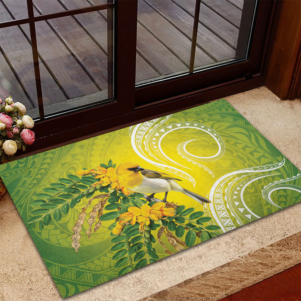 Hawaii Palila Mamane Rubber Doormat Hawaiian Honeycreeper With Native Flower