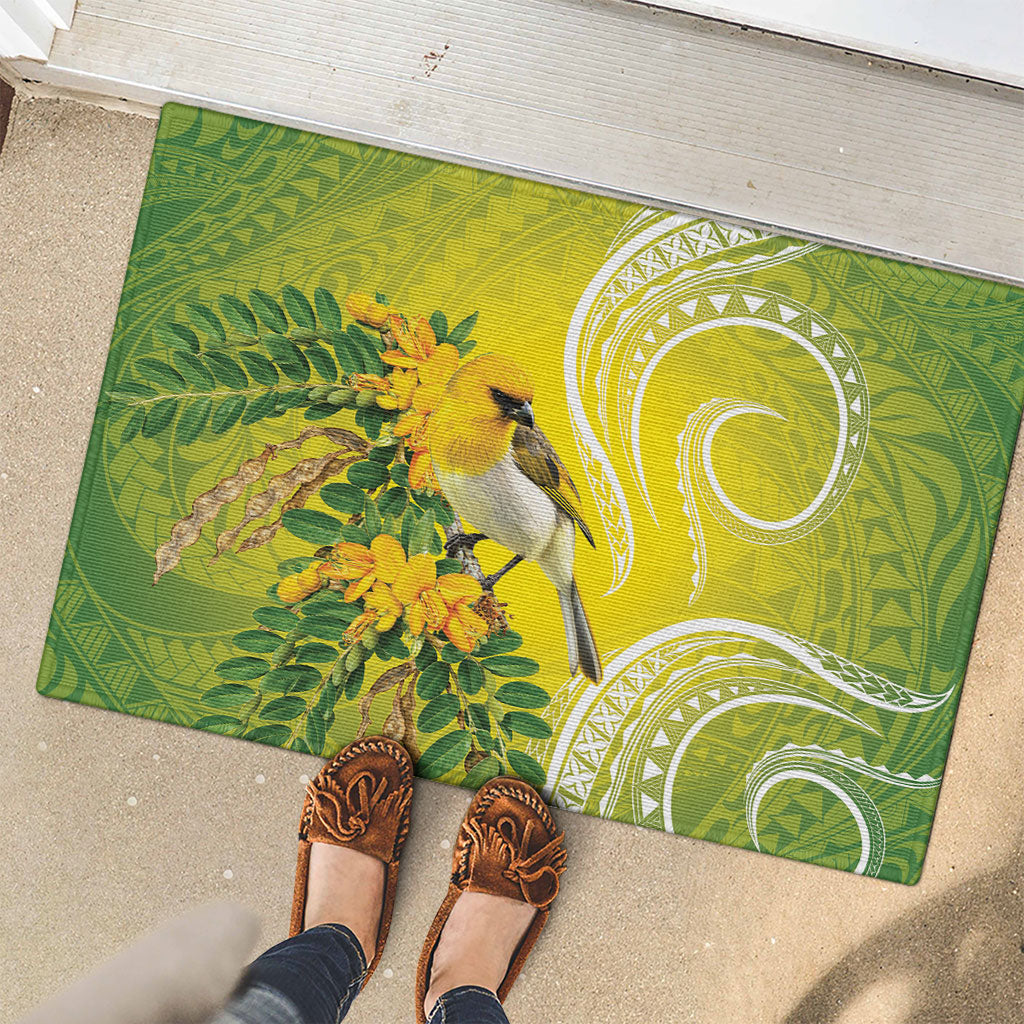 Hawaii Palila Mamane Rubber Doormat Hawaiian Honeycreeper With Native Flower