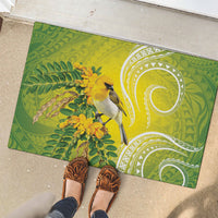 Hawaii Palila Mamane Rubber Doormat Hawaiian Honeycreeper With Native Flower