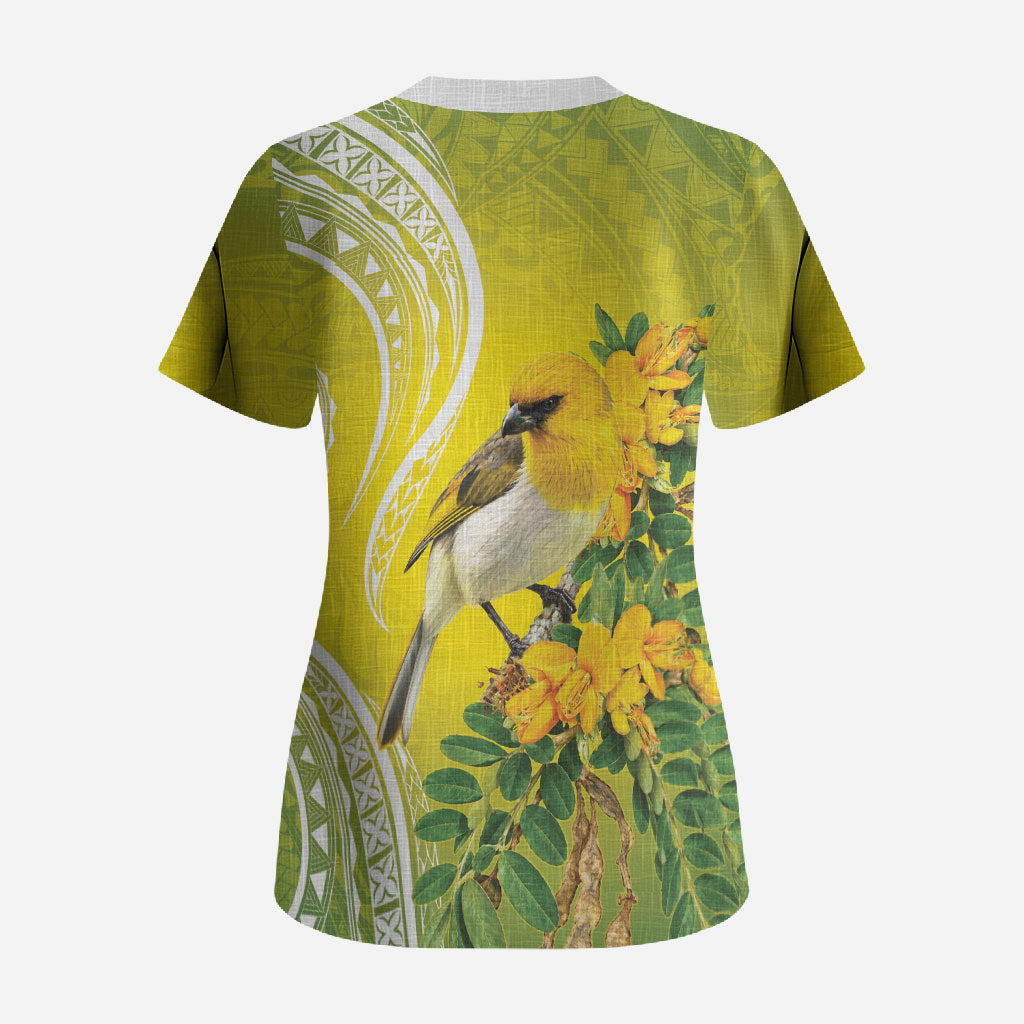 Hawaii Palila Mamane Scrub Top Hawaiian Honeycreeper With Native Flower