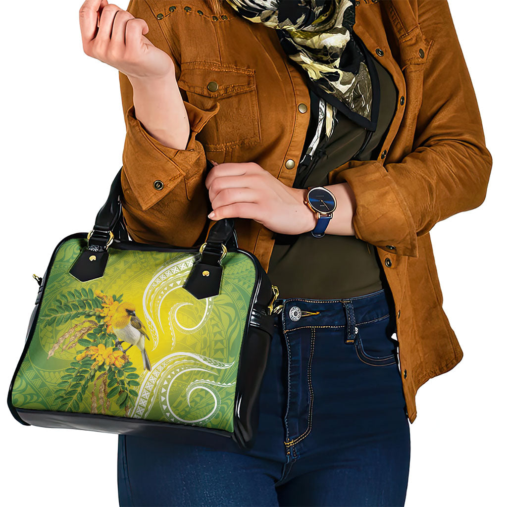 Hawaii Palila Mamane Shoulder Handbag Hawaiian Honeycreeper With Native Flower LT14 - Polynesian Pride
