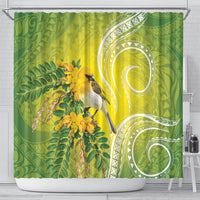Hawaii Palila Mamane Shower Curtain Hawaiian Honeycreeper With Native Flower LT14 - Polynesian Pride