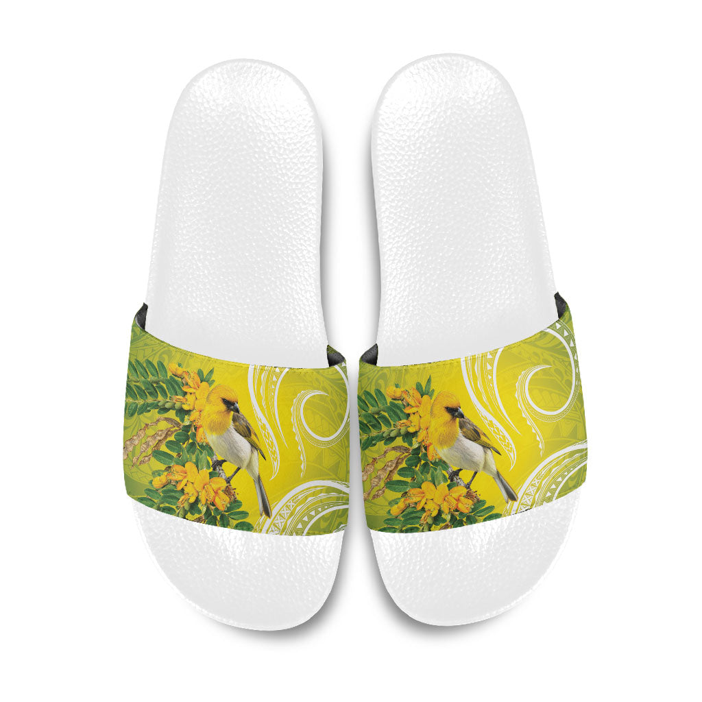 Hawaii Palila Mamane Slide Sandals Hawaiian Honeycreeper With Native Flower