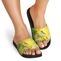 Hawaii Palila Mamane Slide Sandals Hawaiian Honeycreeper With Native Flower