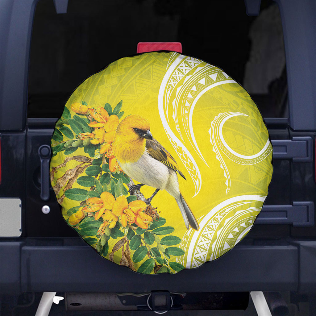 Hawaii Palila Mamane Spare Tire Cover Hawaiian Honeycreeper With Native Flower LT14 No hole Green - Polynesian Pride