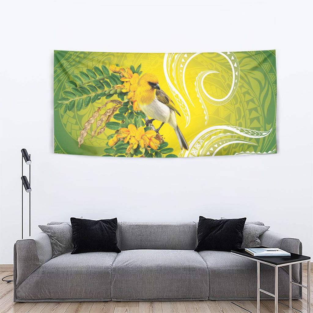 Hawaii Palila Mamane Tapestry Hawaiian Honeycreeper With Native Flower LT14 - Polynesian Pride