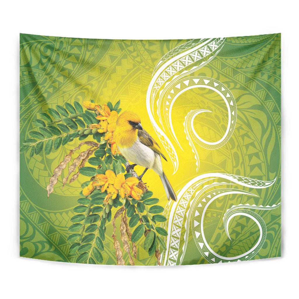 Hawaii Palila Mamane Tapestry Hawaiian Honeycreeper With Native Flower LT14 - Polynesian Pride