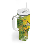 Hawaii Palila Mamane Tumbler With Handle Hawaiian Honeycreeper With Native Flower LT14 - Polynesian Pride