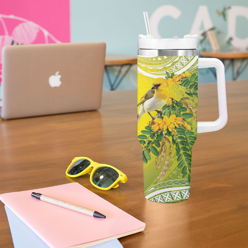 Hawaii Palila Mamane Tumbler With Handle Hawaiian Honeycreeper With Native Flower LT14 - Polynesian Pride
