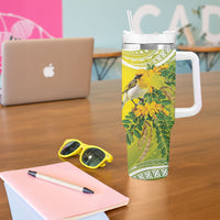 Hawaii Palila Mamane Tumbler With Handle Hawaiian Honeycreeper With Native Flower LT14 - Polynesian Pride